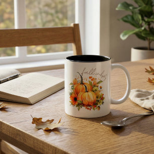 Personalisierte Herbststimmung Kürbis Blumenvornam Zweifarbige Tasse