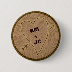 Personalisierte Herz Carved Initials Wood Tree Rin Button