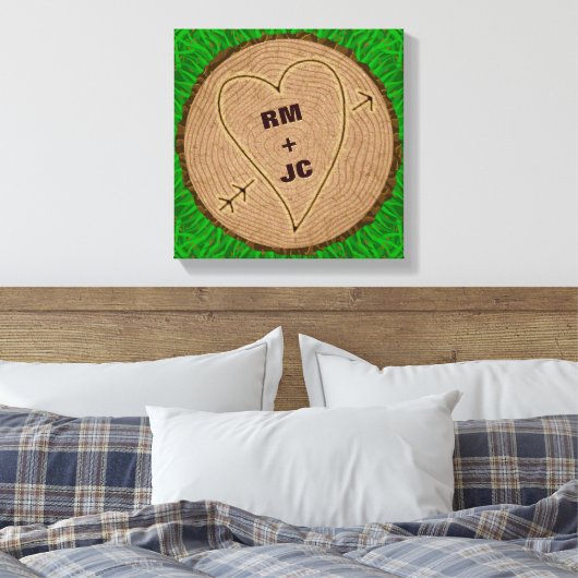Personalisierte Herz Carved Initials Wood Tree Rin Leinwanddruck (Insitu (Schlafzimmer))