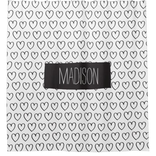 Personalisierte Herz-Dusche Vorhang-Schwarz und Duschvorhang (Vorderseite)