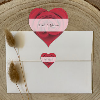 Personalisierte Herz-Hochzeitsticker — Rote Rose Herz-Aufkleber