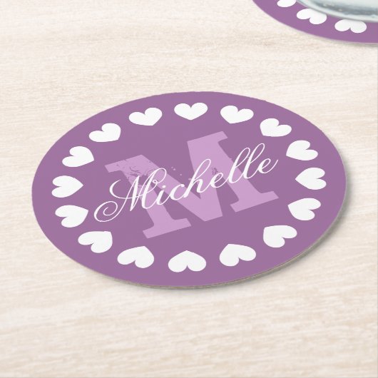Personalisierte Herz-Monogramm-Hochzeitsfeier Unte Runder Pappuntersetzer (Angewinkelt)