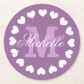 Personalisierte Herz-Monogramm-Hochzeitsfeier Unte Runder Pappuntersetzer (Vorderseite)