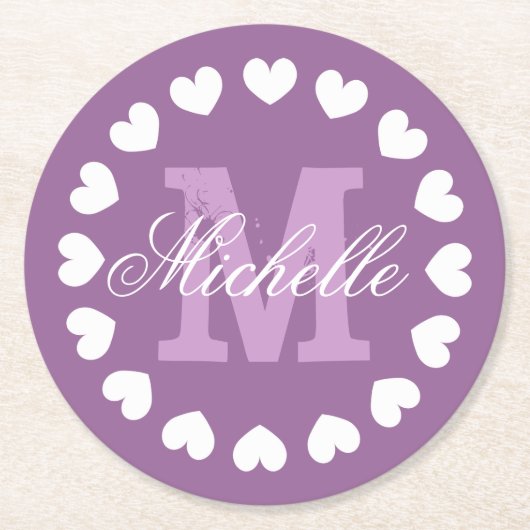 Personalisierte Herz-Monogramm-Hochzeitsfeier Unte Runder Pappuntersetzer (Vorderseite)