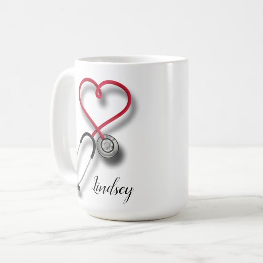 personalisierte Herz-Stethoskop-Tasse Kaffeetasse (Vorderseite Links)