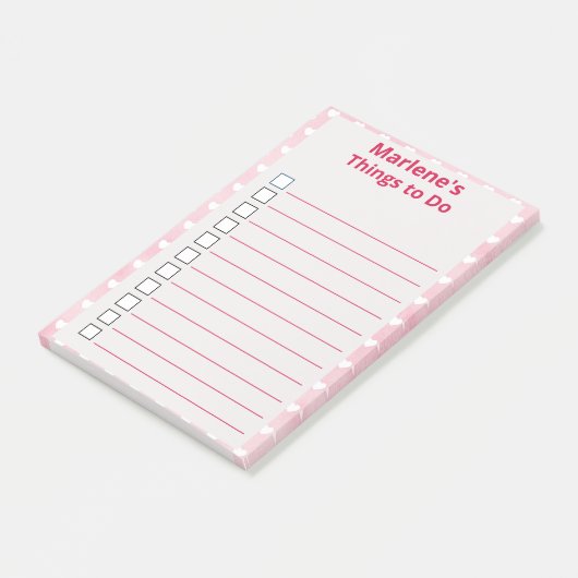 Personalisierte Herzen auf rosa Dinge zu tun Post-it Klebezettel (angewinkelt)