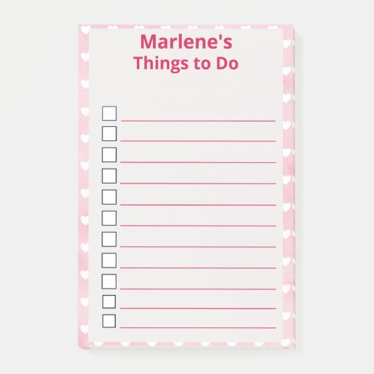 Personalisierte Herzen auf rosa Dinge zu tun Post-it Klebezettel (Vorderseite)
