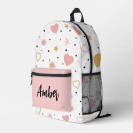 Personalisierte Herzen, Blume und Polka-Punkte Bedruckter Rucksack