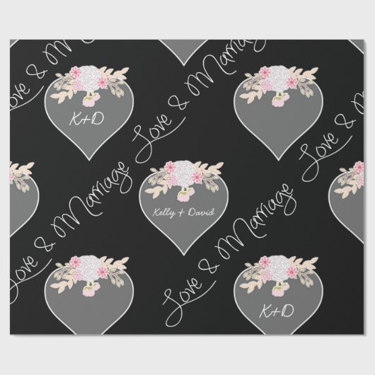 Personalisierte Herzen und Blume Chalkboard-Hochze Geschenkpapier (Flach)