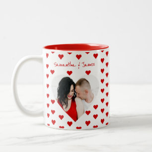 Personalisierte Herzfoto- & Paarnamen-Tasse Zweifarbige Tasse