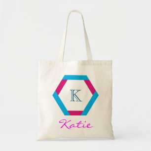 Personalisierte Hexagon-Geometrie mit rosa Monogra Tragetasche