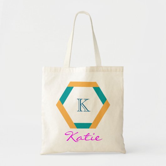 Personalisierte Hexagon-Geometrie mit rosa Monogra Tragetasche (Vorne)