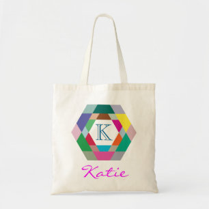 Personalisierte Hexagon-Geometrie mit rosa Monogra Tragetasche