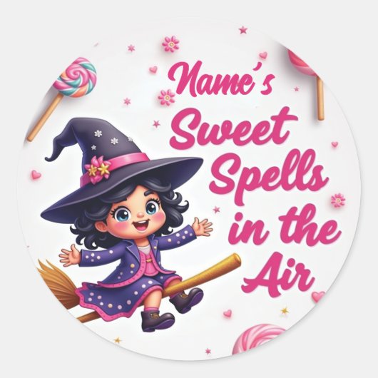 Personalisierte Hexe und Candy Sky Halloween Runder Aufkleber (Vorderseite)