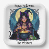 Personalisierte Hexe und Cauldron Halloween Pappteller (Vorderseite)