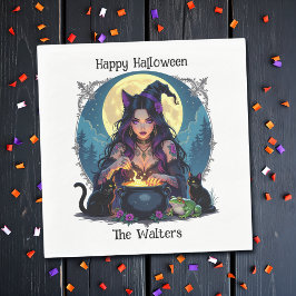 Personalisierte Hexe und Cauldron Halloween Serviette