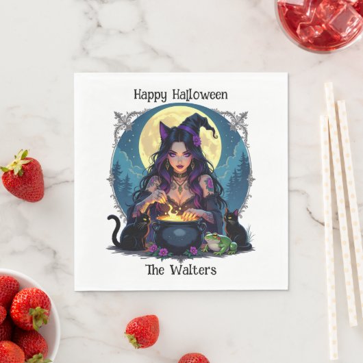Personalisierte Hexe und Cauldron Halloween Serviette (Beispiel)