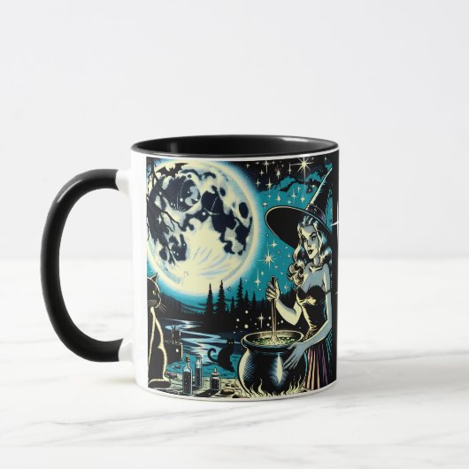 Personalisierte Hexe und Schwarze Katze Halloween Tasse (Links)