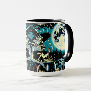 Personalisierte Hexe und Schwarze Katze Halloween Tasse