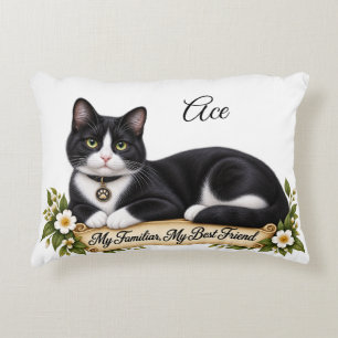 Personalisierte Hexen-Vertraute Tuxedo-Katze Dekokissen