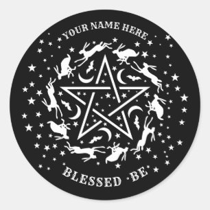 Personalisierte Hexerei Hare Pentagram Gothic Runder Aufkleber
