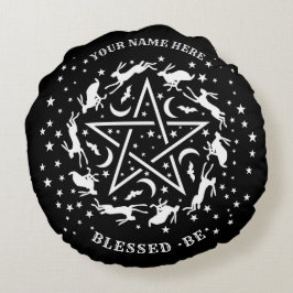 Personalisierte Hexerei Hare Pentagram Gothic Rundes Kissen