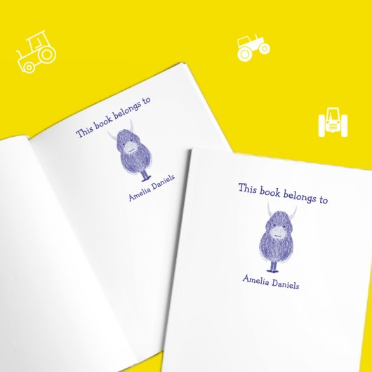 Personalisierte Highland Cow Dieses Buch gehört Permastempel