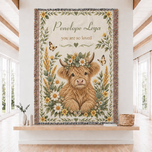 Personalisierte Highland Cow Todd Woven Wurfdecke  Decke