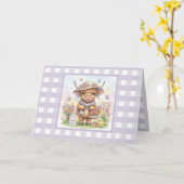 Personalisierte Highland-Kuh Gingham zum Muttertag Karte (Gelbe Blume)