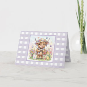 Personalisierte Highland-Kuh Gingham zum Muttertag Karte
