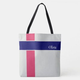 Personalisierte Himbeere Dunkelblaue Streifen Tasche