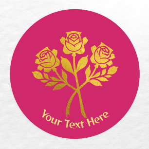 Personalisierte Himbeere Rosa Imitate Gold Blumens Runder Aufkleber