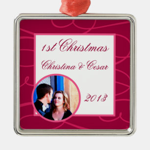 Personalisierte Himbeere Rosa Schleifen/Wirbel Bl Silbernes Ornament