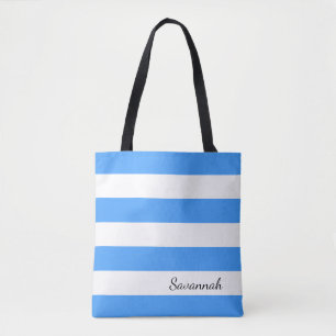 Personalisierte Himmel-Blau-und weißegestreifte Tasche