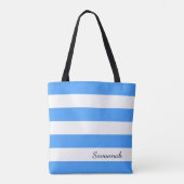 Personalisierte Himmel-Blau-und weißegestreifte Tasche (Rückseite)
