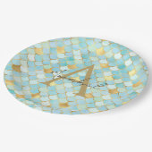 Personalisierte Himmelblau und Goldmedaille Pappteller (Schrägansicht)