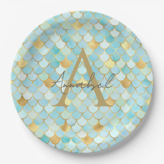Personalisierte Himmelblau und Goldmedaille Pappteller