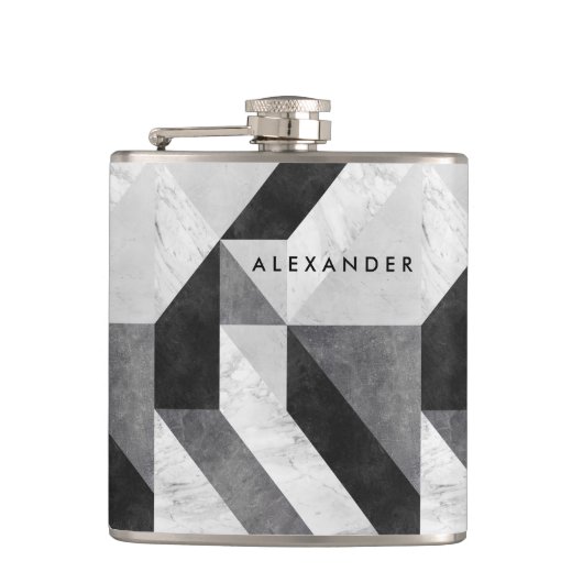 Personalisierte Hip-Flasche mit moderner Geometrie Flachmann (Vorderseite)