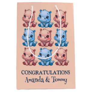 Personalisierte Hippo Baby Dusche Rosa Mittlere Geschenktüte