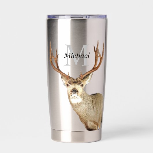 Personalisierte Hirschjagd Monogram Antlers Thermobecher (Vorderseite)