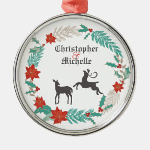 Personalisierte Hirschpaare 1. Weihnachtsfeier Silbernes Ornament