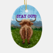 Personalisierte Hochlandkuh kommt und geht Keramik Ornament (Hinten)