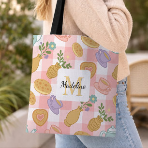 Personalisierte Hochtee-Blumen Monogramm Pastellro Tasche