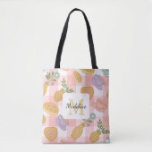 Personalisierte Hochtee-Blumen Monogramm Pastellro Tasche (Vorderseite)