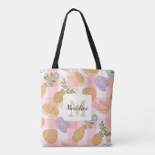 Personalisierte Hochtee-Blumen Monogramm Pastellro Tasche (Rückseite)