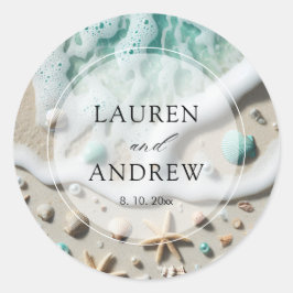 Personalisierte Hochzeit am Strand Runder Aufkleber