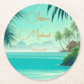 Personalisierte Hochzeit am Strand Runder Pappuntersetzer (Vorderseite)