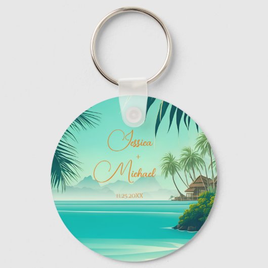 Personalisierte Hochzeit am Strand Schlüsselanhänger (Vorderseite)