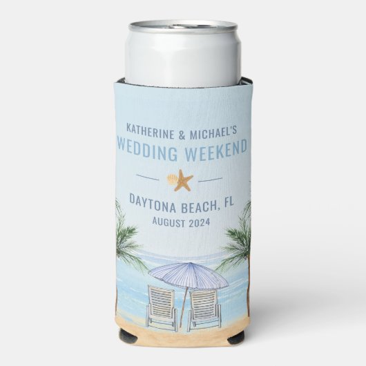 Personalisierte Hochzeit am Strand Selters Dosenkühler (Seltzer Vorderseite)