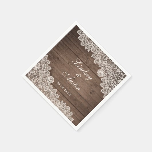 Personalisierte Hochzeit aus rustischem Holz Serviette (Ecke)